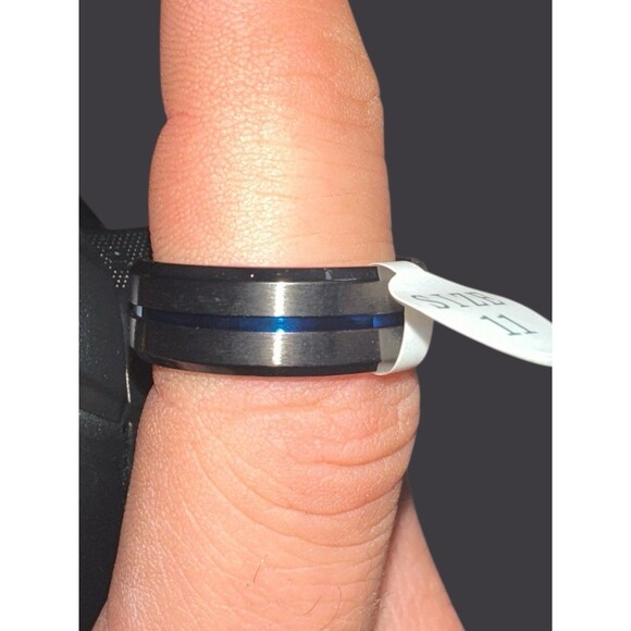 Black Tungsten Carbide Blue Sandstone Ring Size 11 - Picture 3 of 12